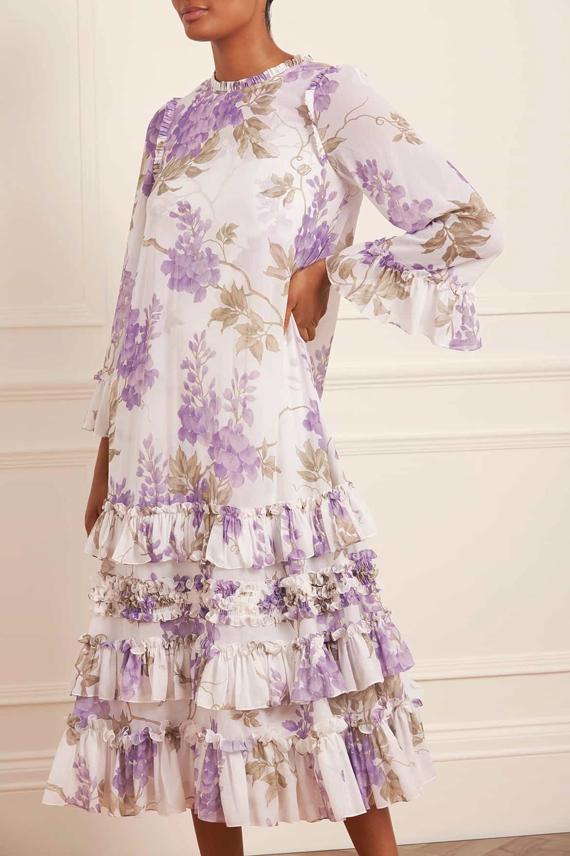 boho vibe Wisteria Chiffon Round Neck Ankle Gown