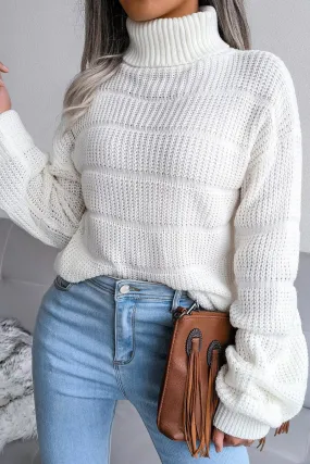 SeamFreeShoulder WOMEN CABLE KNITTED TURTLE NECK LOOSE FIT SWEATER