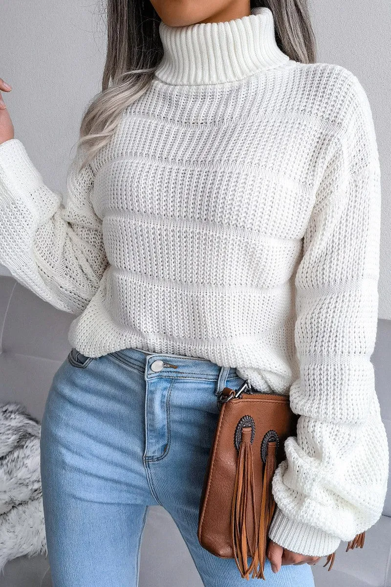 AbrasionResistant Edging LowMaintenanceFabric WOMEN CABLE KNITTED TURTLE NECK LOOSE FIT SWEATER
