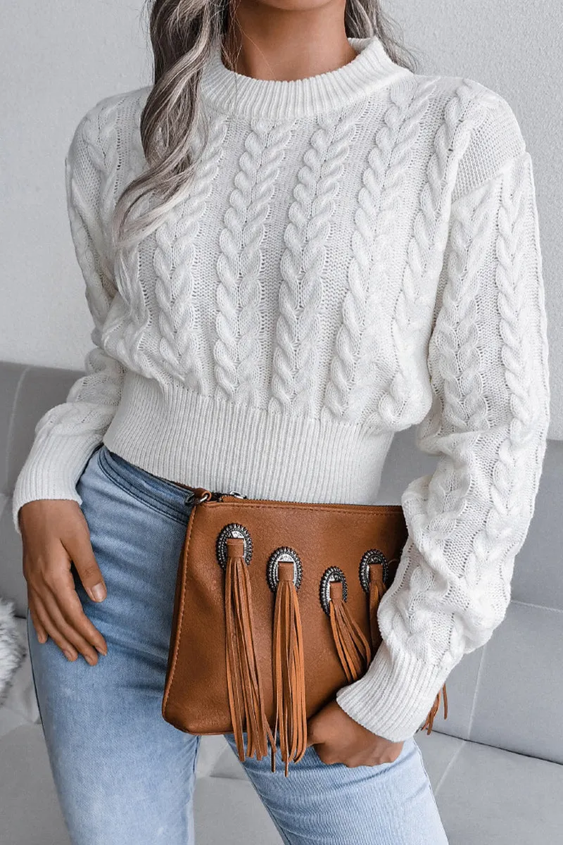 Breathable fabric Flatlock Stitching Technique WOMEN CHUNKY CABLE KNIT RIBBED CROP SWEATER