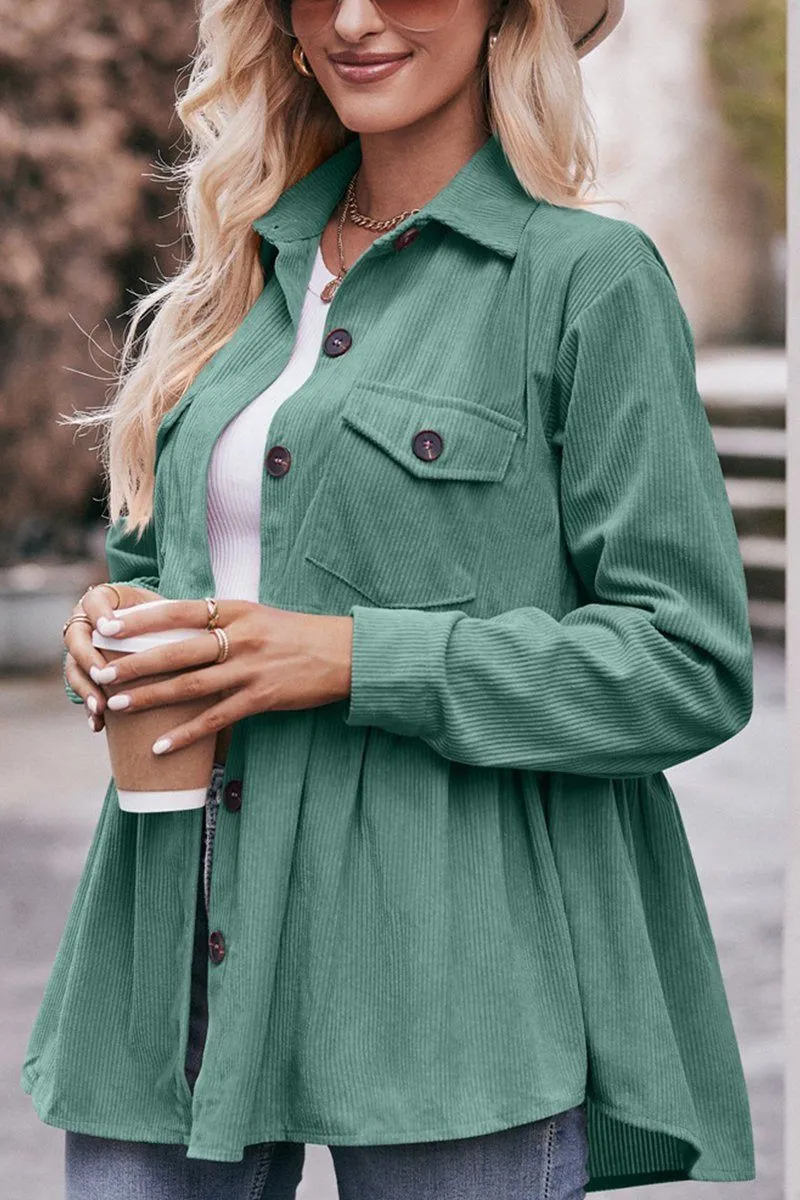 WOMEN CORDUROY BUTTON UP SHIRTS WITH POCKETS MoistureWicking Technology CrewNeck