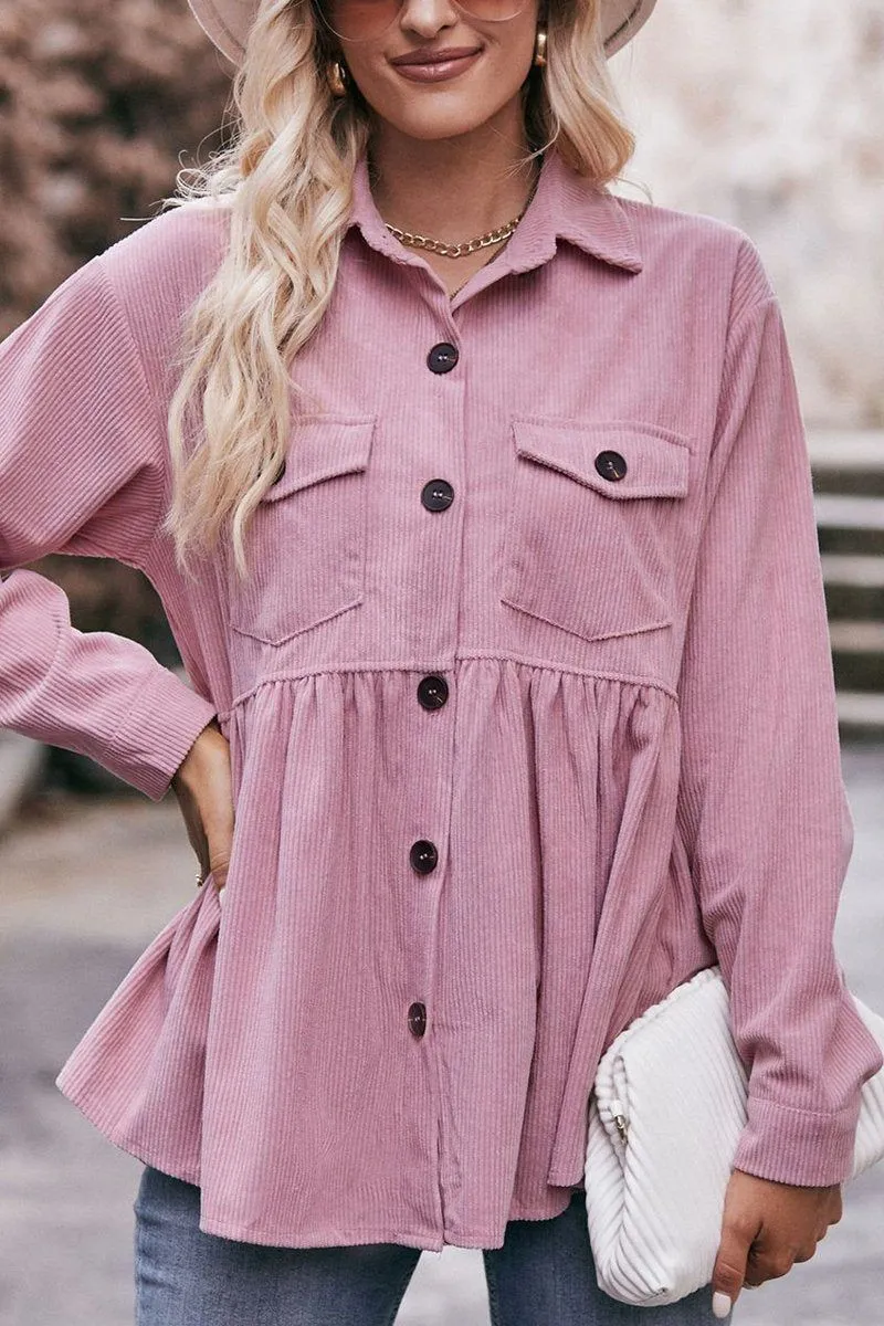 WOMEN CORDUROY BUTTON UP SHIRTS WITH POCKETS Abrasion Resistant Surface Fashion Statement