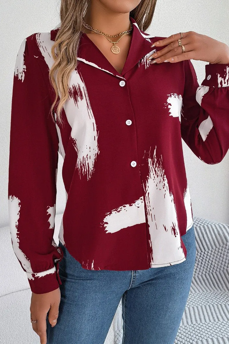 ContrastPlacket WOMEN DANDY PATTERNED BUTTON DOWN OFFICE BLOUSE