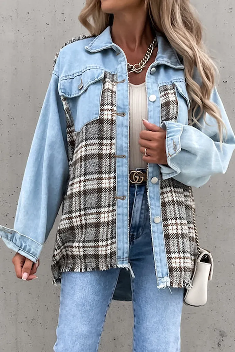 FlatlockSeams WOMEN DENIM PATCHWORK PLAID JACKET100% POLYESTERSIZE S(2)-M(2)-L(2)-XL(2)MADE IN CHINA