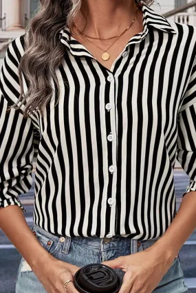 Relaxed Design Adjustable Fit System WOMEN FITTED CUFF BUTTON UP STRIPE SHIRTS