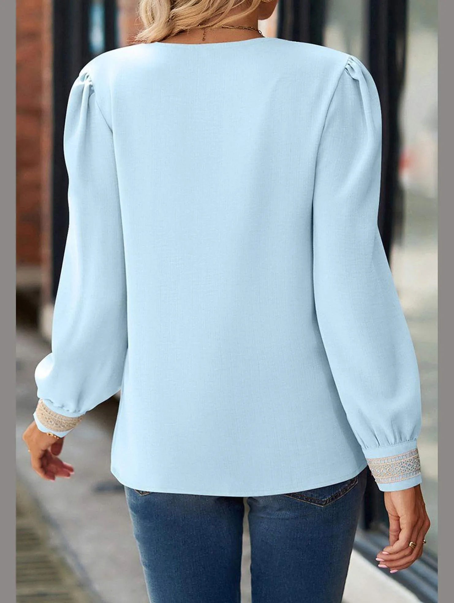 Breathable Tank AntiStatic Coating WOMEN GUIPURE NECK AND CUFF DAILY BLOUSE