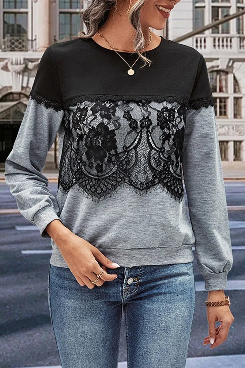 WOMEN LACE TRIM LAYERED ROUND NECK DANDY T SHIRT Ventilated Back Panel Thermal Insulation Core