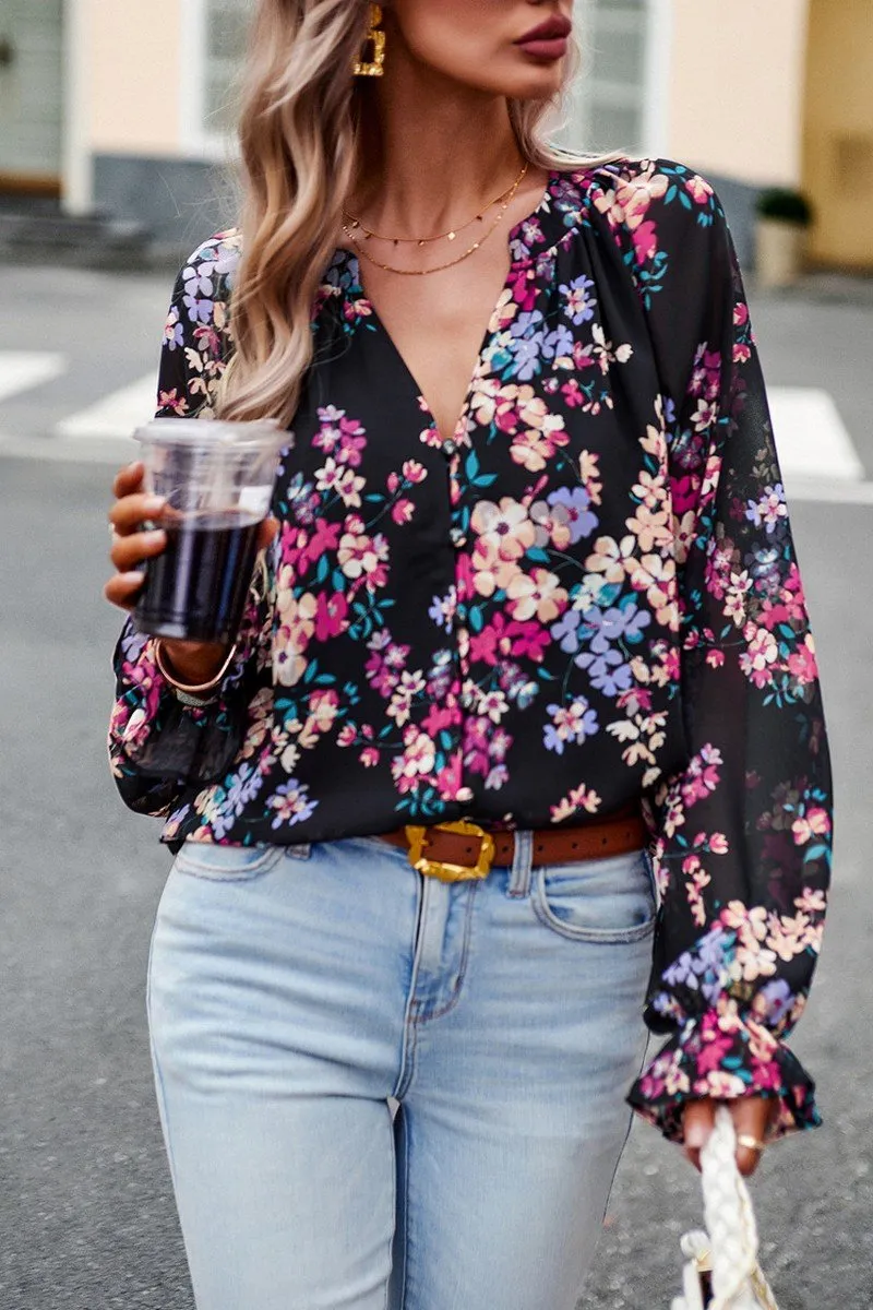 WOMEN LIGHTWEIGHT LANTERN SLEEVE BUTTON BLOUSE ArticulatedElbowShaping Odor Resistant Coating