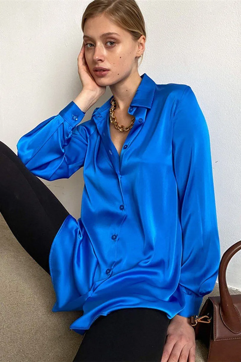 Sun Protective Fabric WOMEN LONG SLEEVED SATIN BUTTON UP SHIRTS