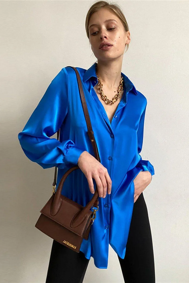 WOMEN LONG SLEEVED SATIN BUTTON UP SHIRTS Eco Conscious Dye Process