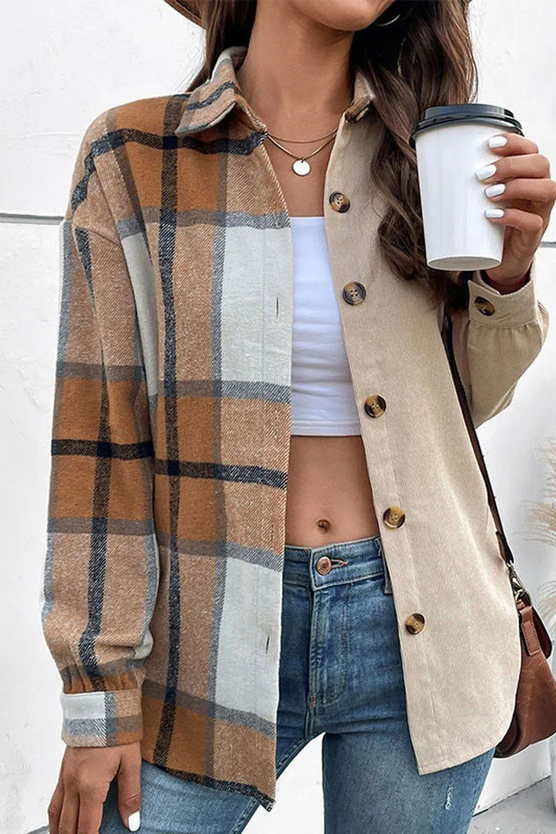 WOMEN PLAID LEOPARD BUTTONED COZY FALL SHACKET Glow In The Dark Accent Trim AirflowVents