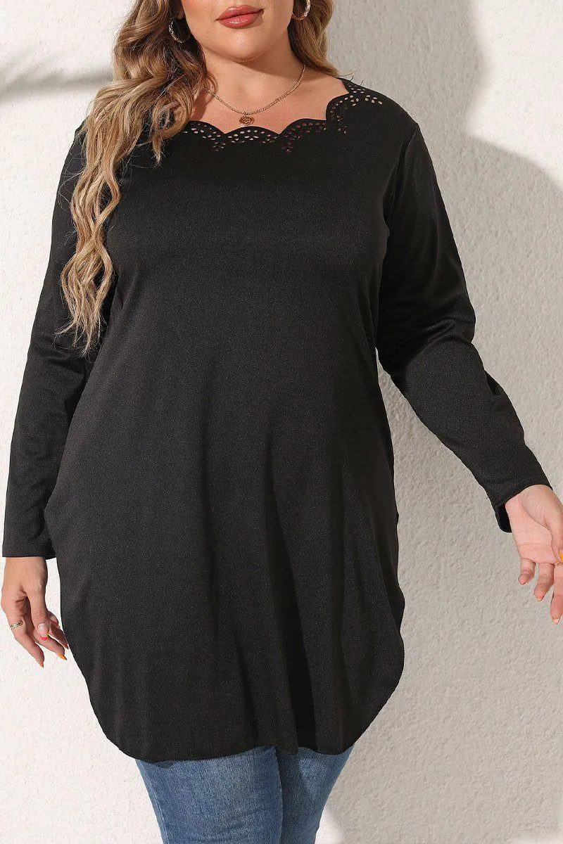 WOMEN PLUS SIZE LACE TRIM LONG LENG T SHIRT Flowy Tunic