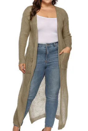 Elasticated Trim WOMEN PLUS SIZE OPEN FRONT LONG LENGTH CARDIGAN