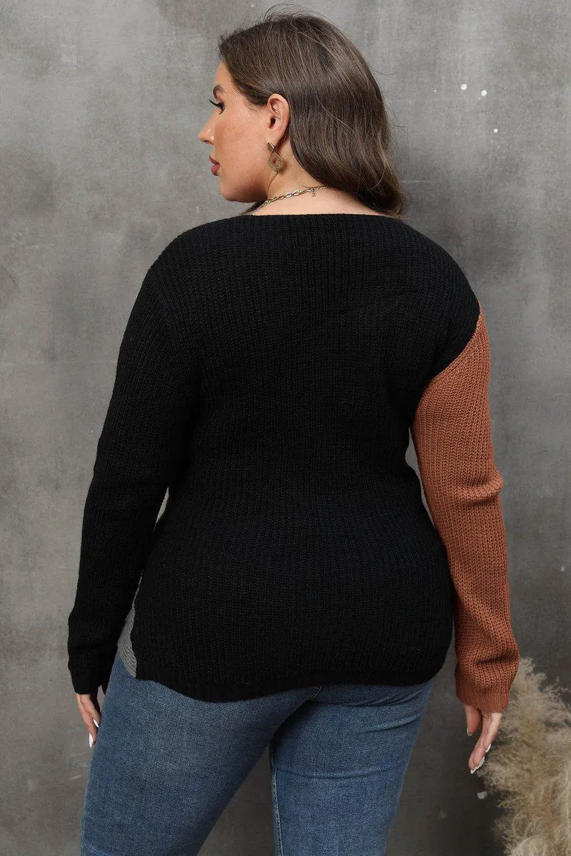 Recycled Fiber Blend WOMEN PLUS SIZE SEXY DEEP NECK CROSS WRAP SWEATER