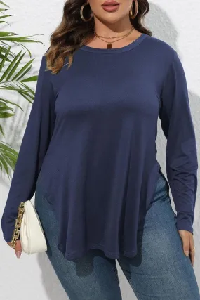 Comfortable Cotton Fashionable Tank WOMEN PLUS SIZE SIDE SLIT LONG SLEEVE T SHIRT
