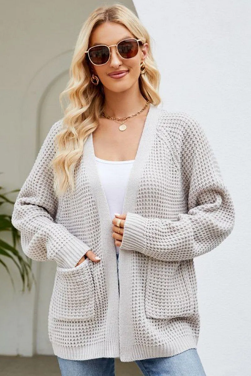 WOMEN RIBBED KNIT CARDIGAN WITH POCKETS Recycled Polyester Material
