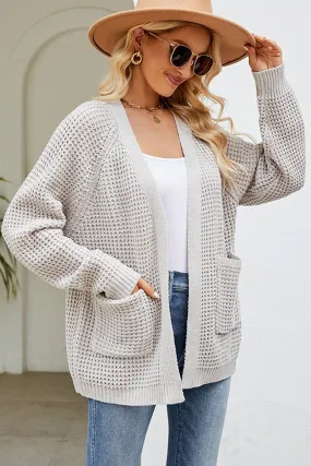 WOMEN RIBBED KNIT CARDIGAN WITH POCKETS SubtleTexture EcoFriendly Dye