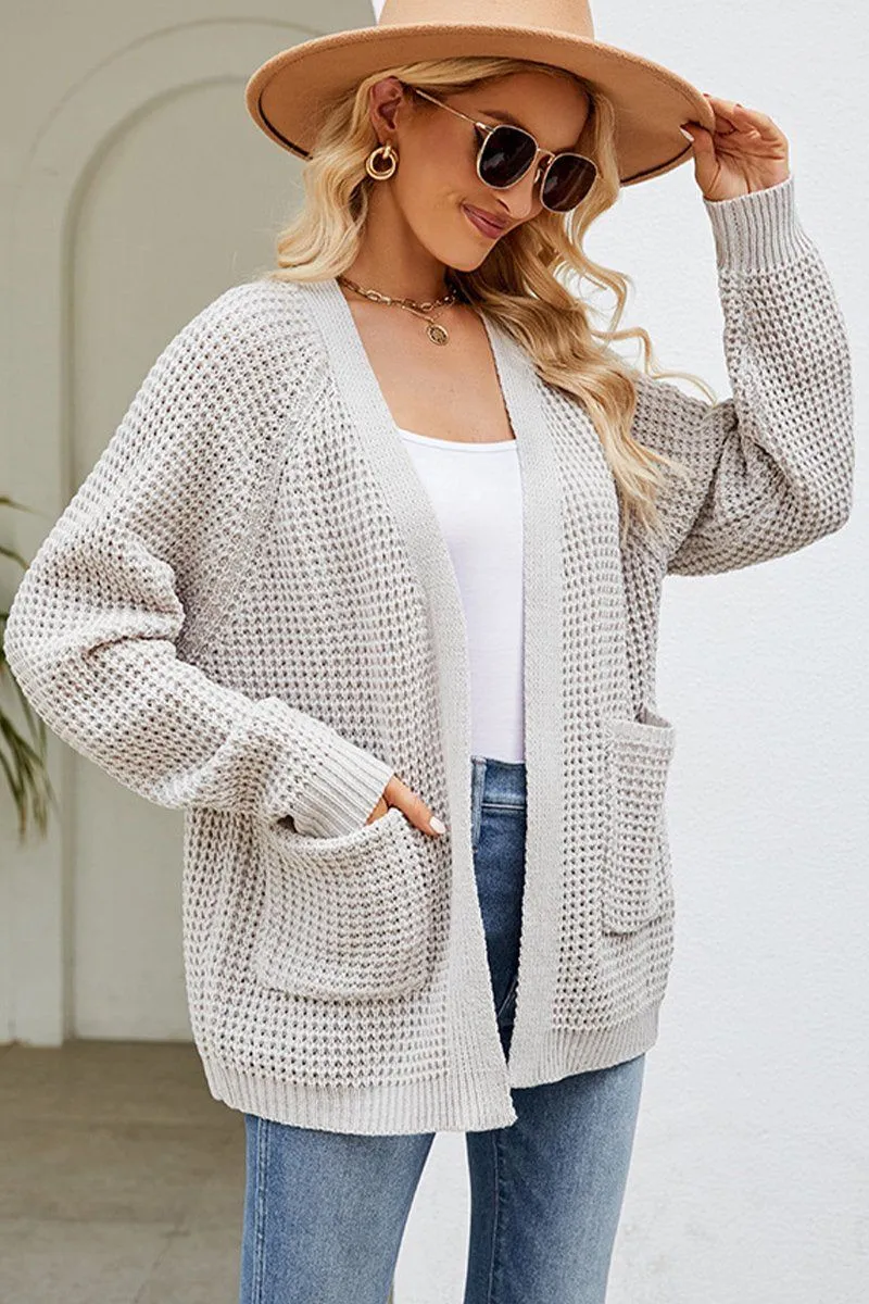 WOMEN RIBBED KNIT CARDIGAN WITH POCKETS SubtleTexture EcoFriendly Dye
