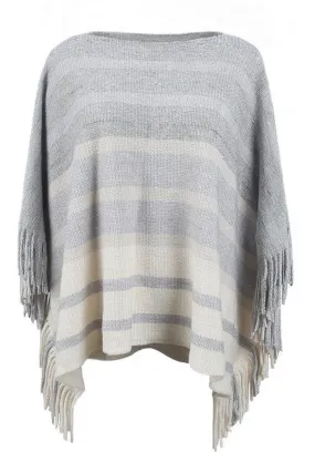 TaglessLabel Anti Static Cloth Blend WOMEN STRIPE COLOR BLOCK TASSEL PONCHO SHAWL