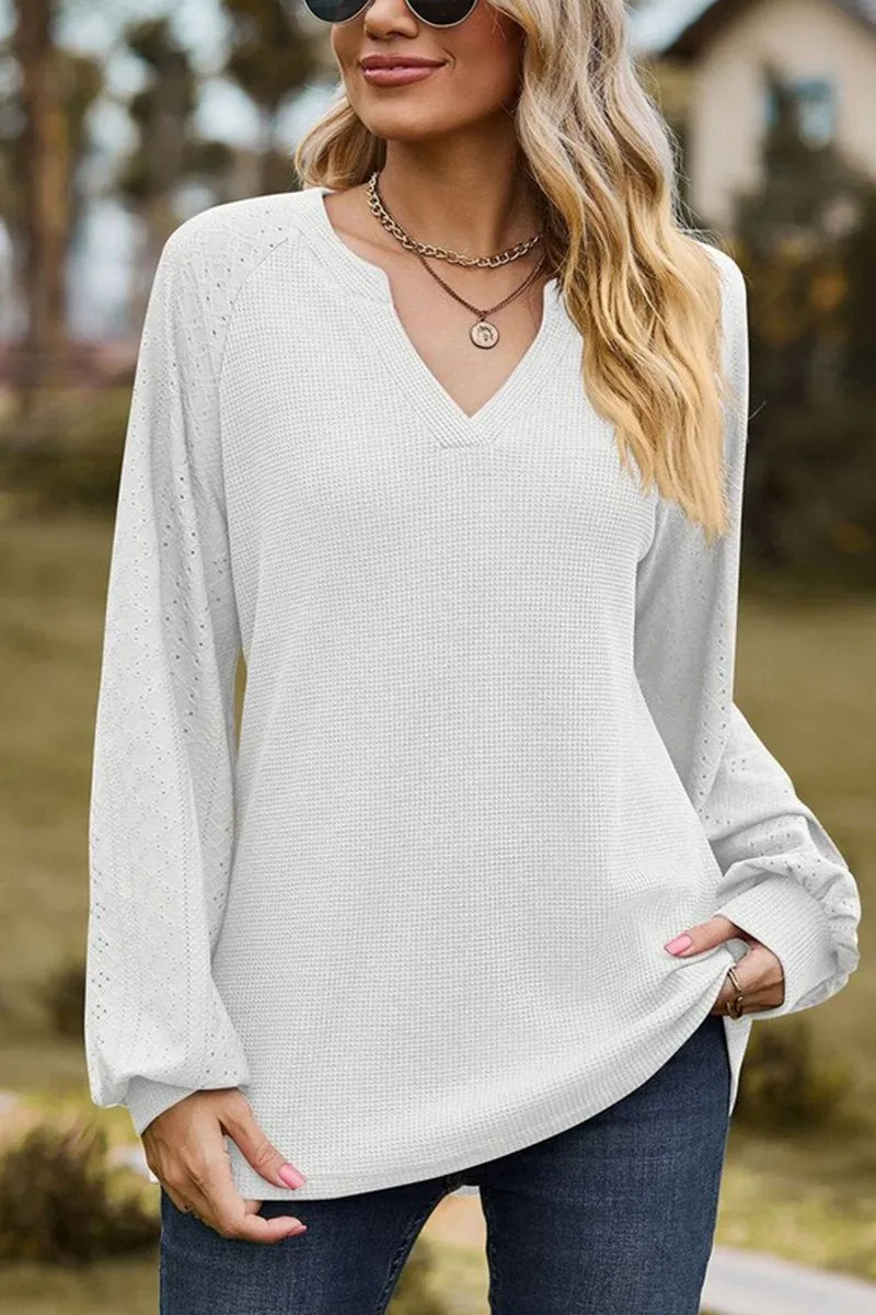WOMEN V NECK LONG SLEEVE LOOSE FIT CASUAL TOP Sporty Top FlexFoamInserts