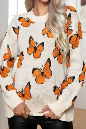 ThermalRegulationLayer WOMEN BUTTERFLY JACQUARD LOOSE KNIT SWEATER