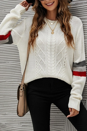 HeatSealed Seams WOMEN COLOR STRIPE SLEEVE LOOSE KNIT JUPMER TOP