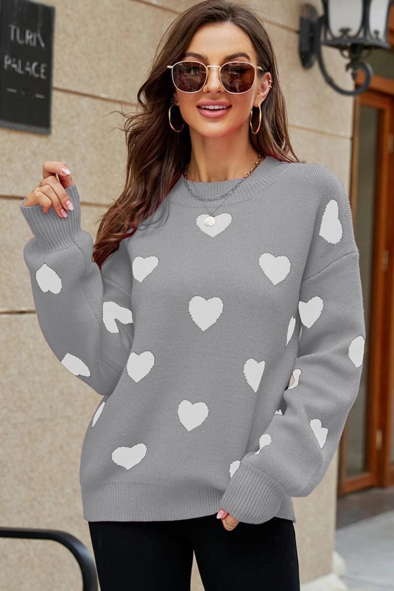 Airflow Optimized Weave WOMEN HEART PRINTING CUTE PULL OVER SWEATER