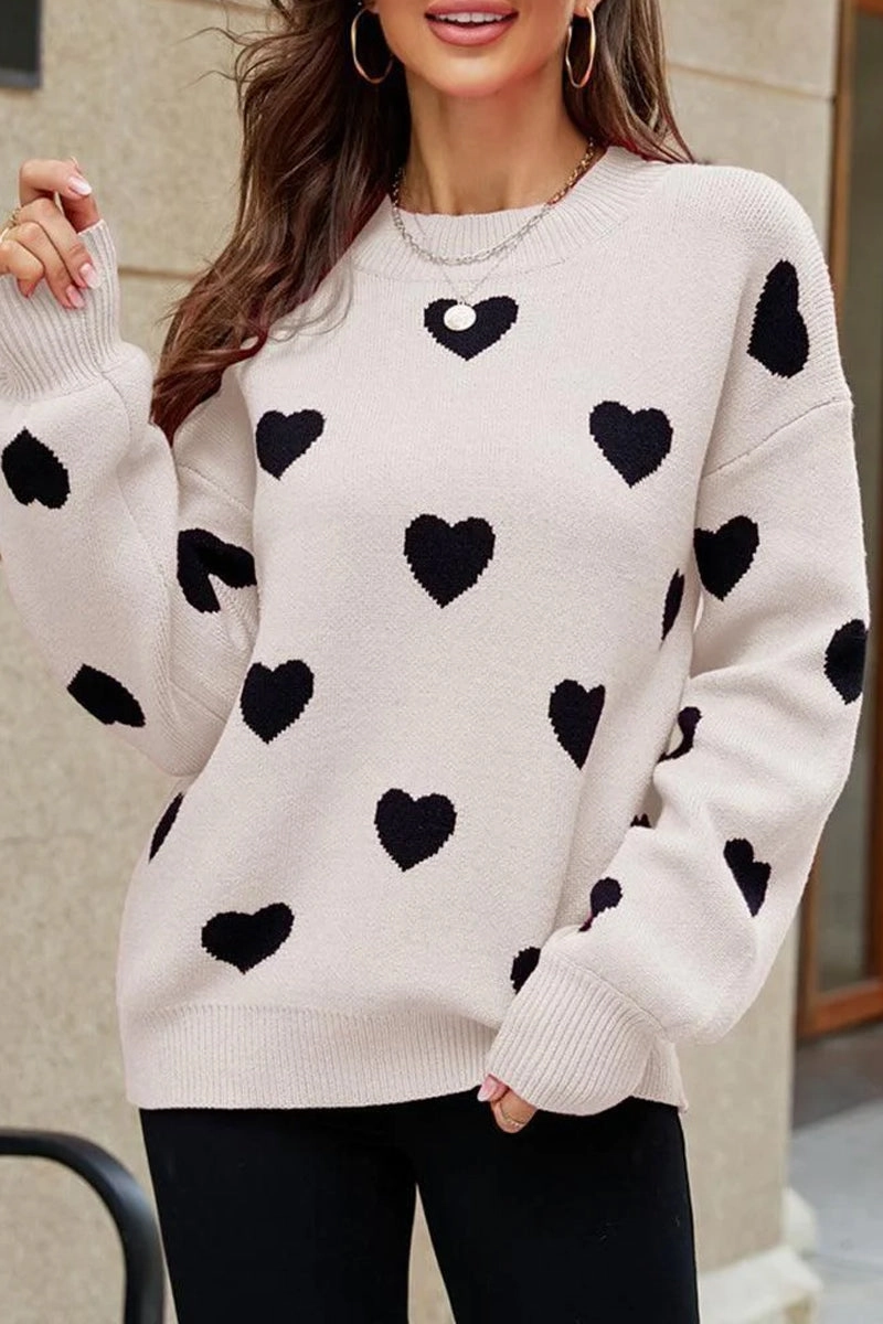 WOMEN HEART PRINTING CUTE PULL OVER SWEATER ThermalInsulation