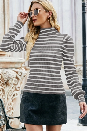 Sport Hoodie WOMEN HIGH NECK STRIPE PATTERN LONG SLEEVE TOP