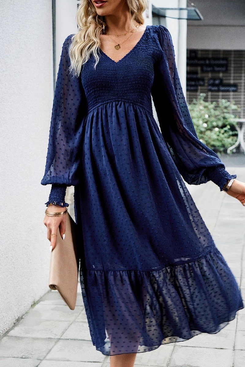 WOMEN LACE HEM V NECK HIGH WAIST SWING DRESS Soft Vibes Dinner Outfit