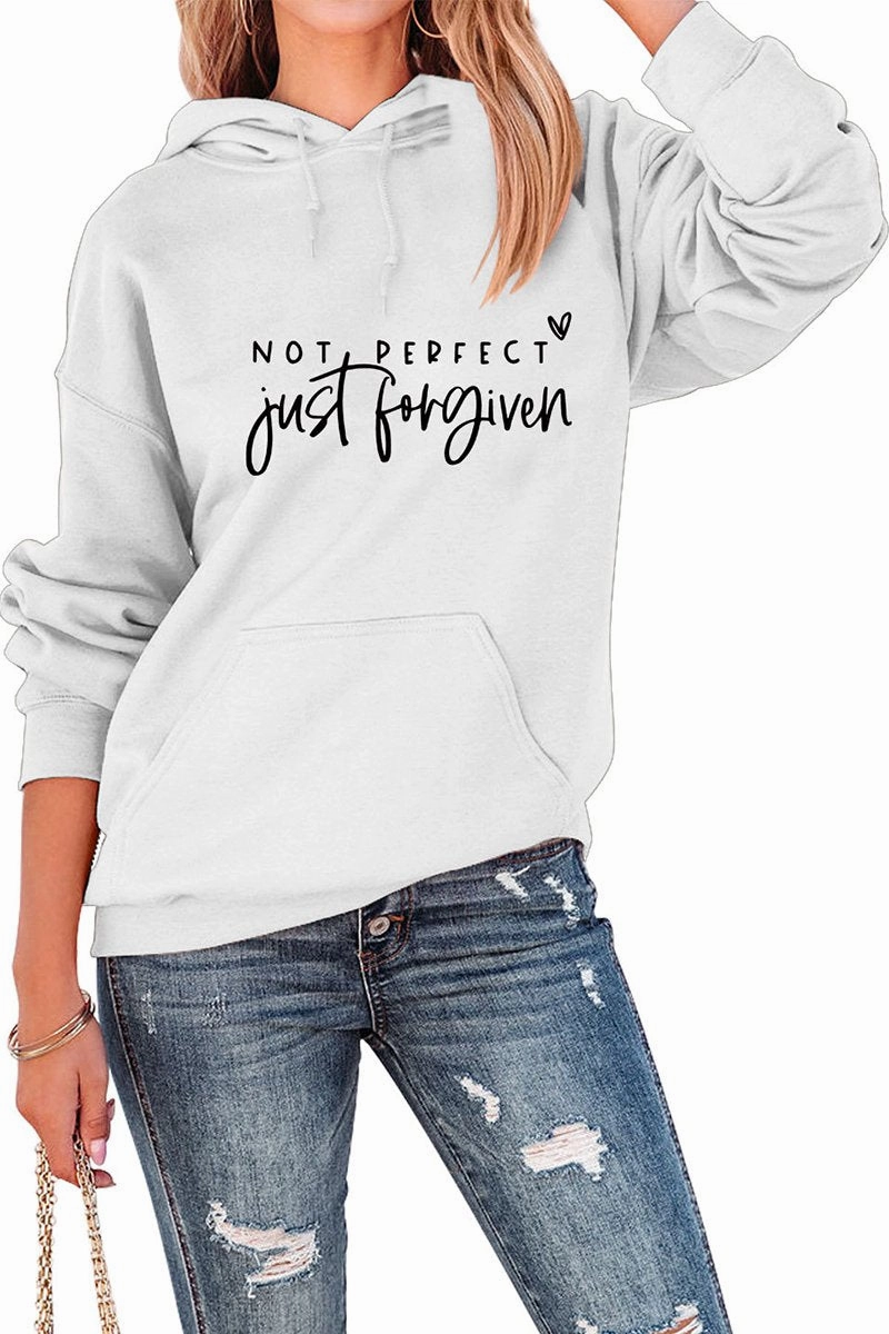 Loose cut HypoallergenicFabric WOMEN LETTER PRINT KANGAROO POCKET LOOSE HOODIE