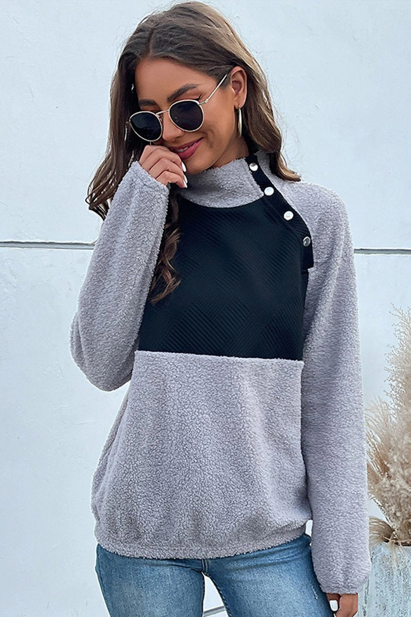 Hot Weather Casual Blouse WOMEN LONG SLEEVE LINT HIGH NECK SWEATSHIRT