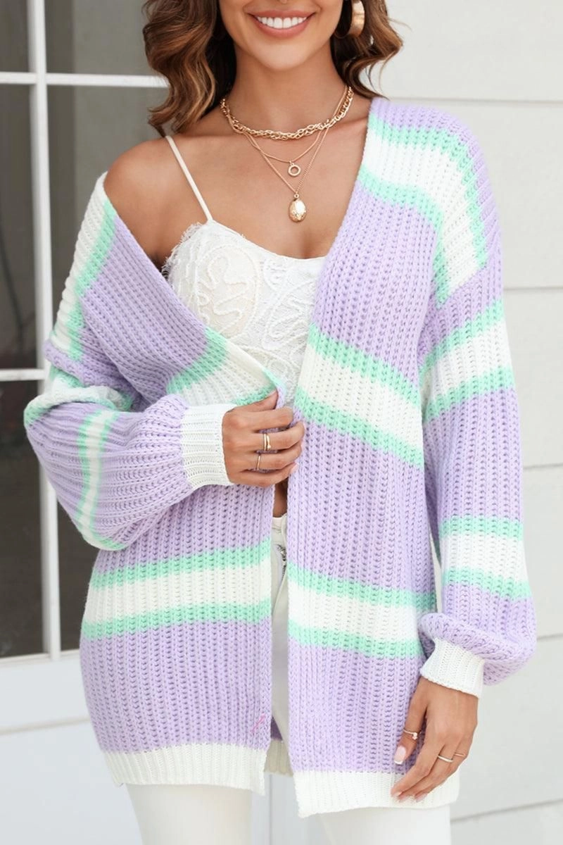 FlexibleSole Lightweight pullover WOMEN OPEN FRONT OVERSIZED COLOR BLOCK CARDIGAN