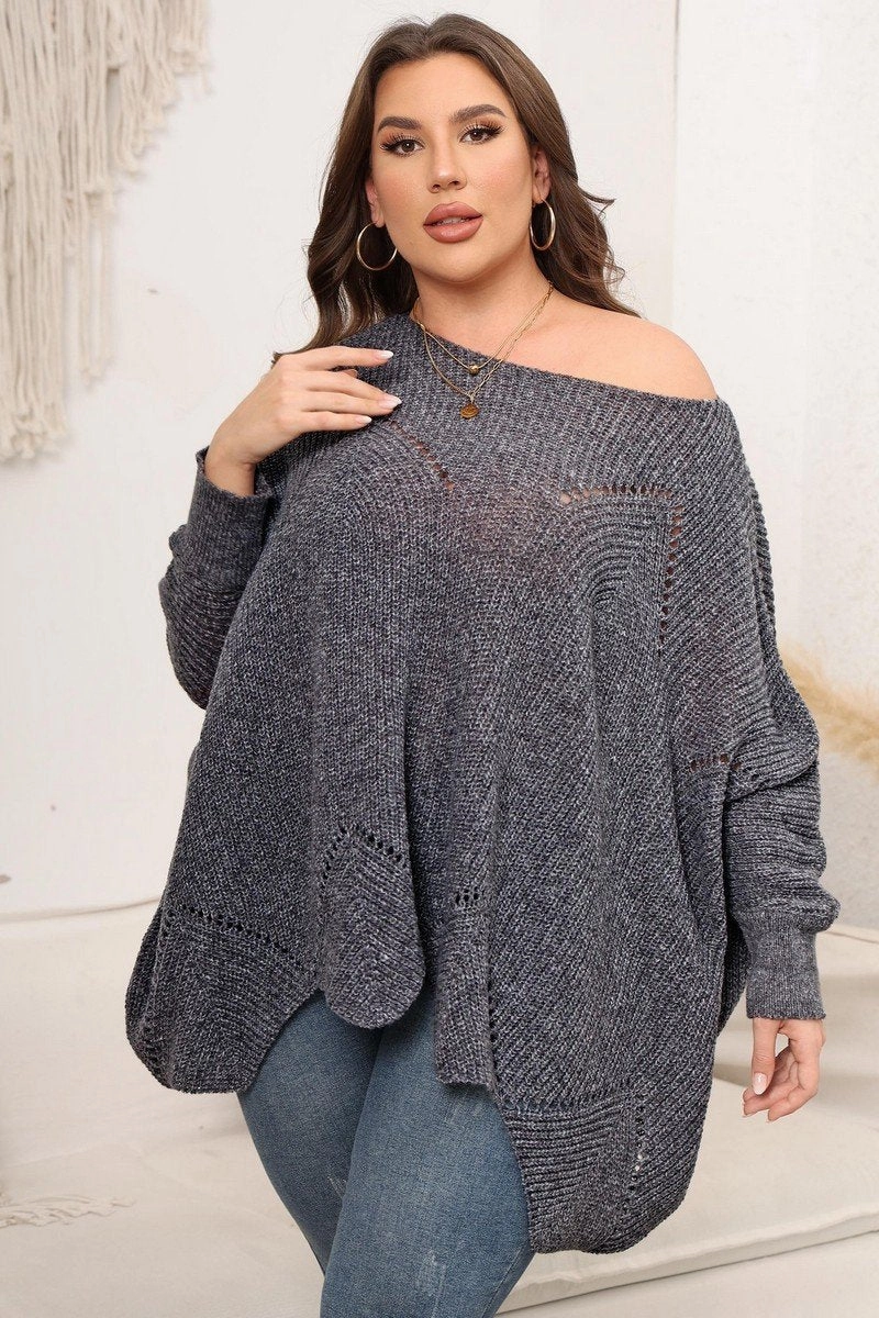 WOMEN PLUS SIZE BAT WING SLEEVE LOOSE FIT SWEATER Lightweight Thermal