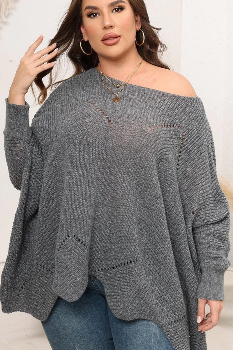 Fitted Blouse WOMEN PLUS SIZE BAT WING SLEEVE LOOSE FIT SWEATER