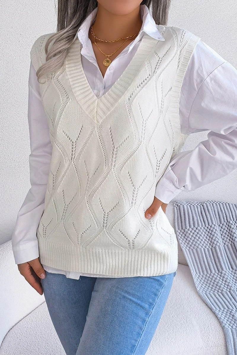 WOMEN PUNCHING KNITTED LOOSE FIT SWEAT VEST Drop Shoulder Silhouette AllDay Comfort Tech