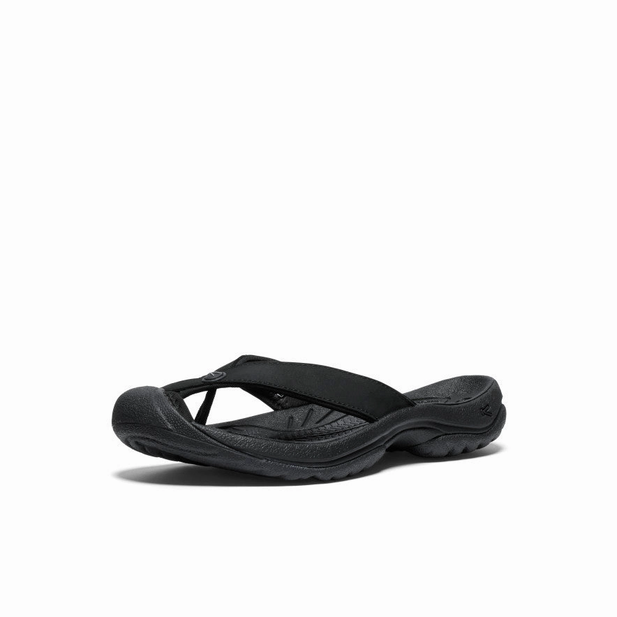Padded collar Low key style Women's Waimea Leather Flip-Flop  |  Black/Black
