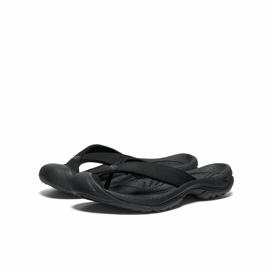 Comfort Step On Active Walk Fit Women's Waimea Leather Flip-Flop  |  Black/Black
