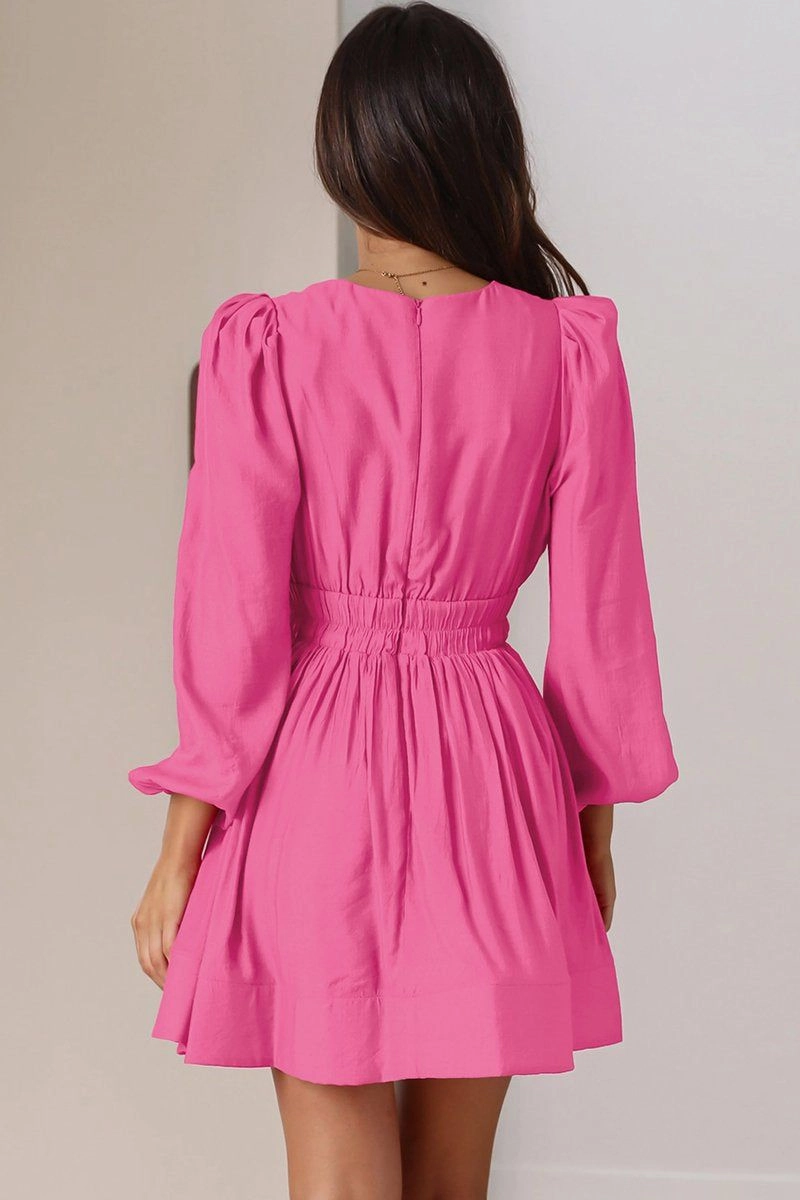 Chilly Weather Wear WOMEN SEXY DEEP V NECK LONG SLEEVE MINI DRESS