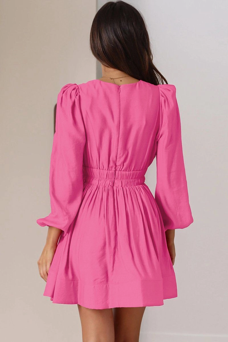 WOMEN SEXY DEEP V NECK LONG SLEEVE MINI DRESS Youthful Look Grace Walk