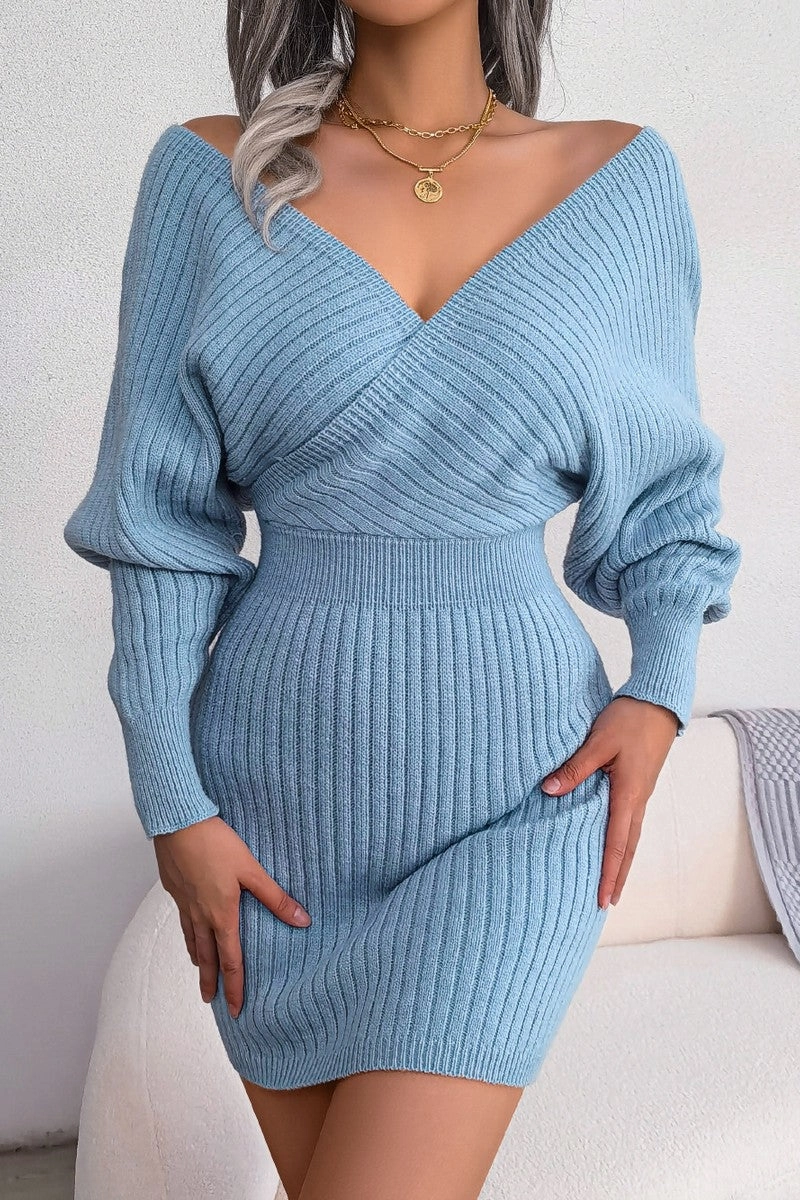 Minimal Touch Skirt Flare WOMEN SEXY WRAP SLIM WAIST KNITTED SHORT DRESS