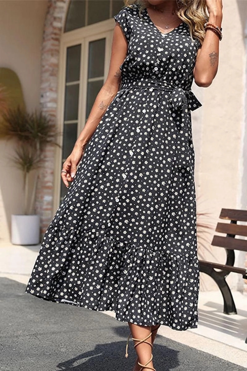 WOMEN SLEEVELESS FLORAL PRINTING LONG DRESS Clear Blush Trend Detail