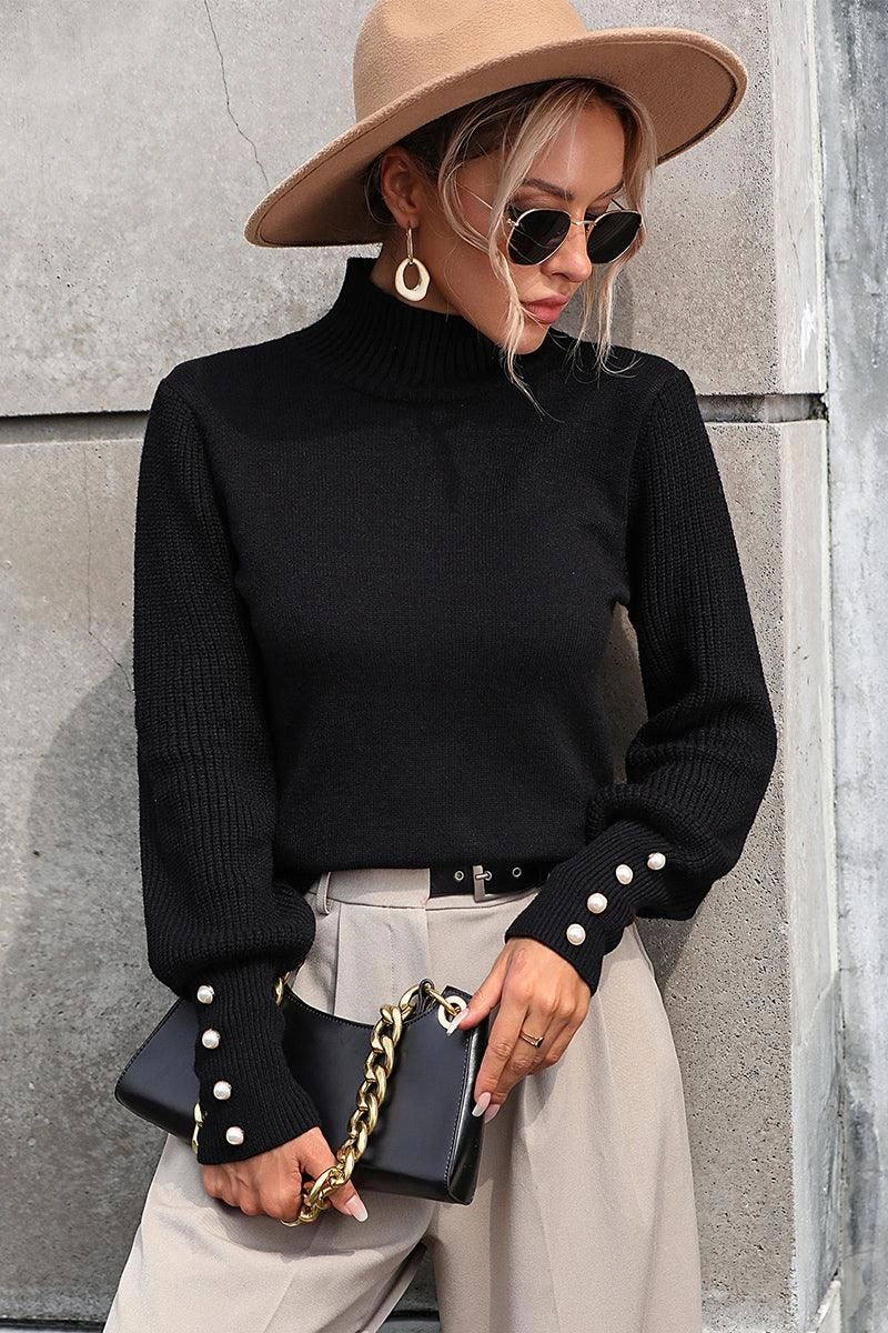 Elegant Blouse WOMEN TURTLE NECK FITTED RIB SLEEVE KNIT SWEATER