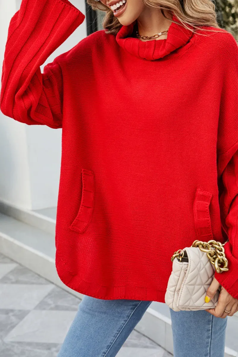 WOMENS LOOSE OVERSIZE HIGH NECK SWEATER Thermal regulation Adaptive Waistband