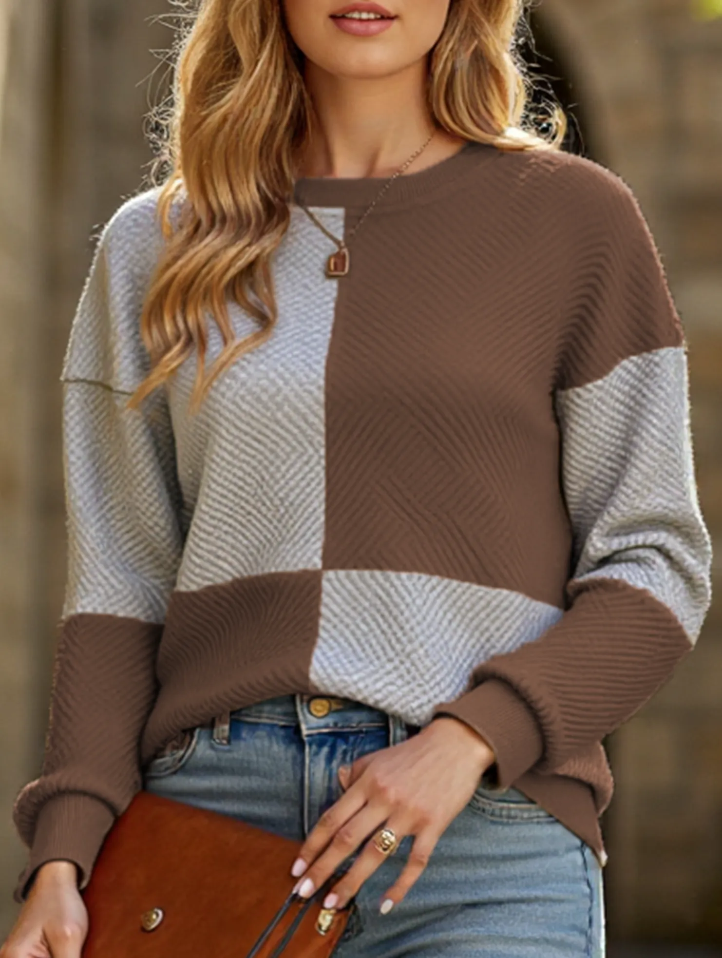 AllDaySoftness Women's round neck textured hoodie