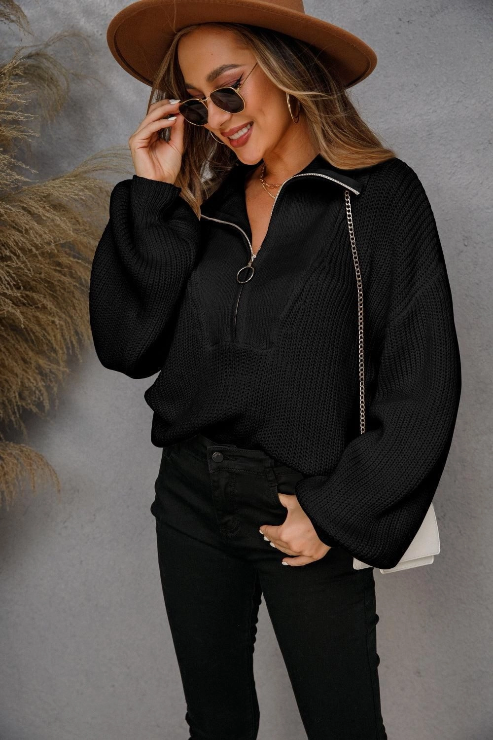 WOMENS HALF ZIP UP CASUAL SWEATER Fashionable Fit