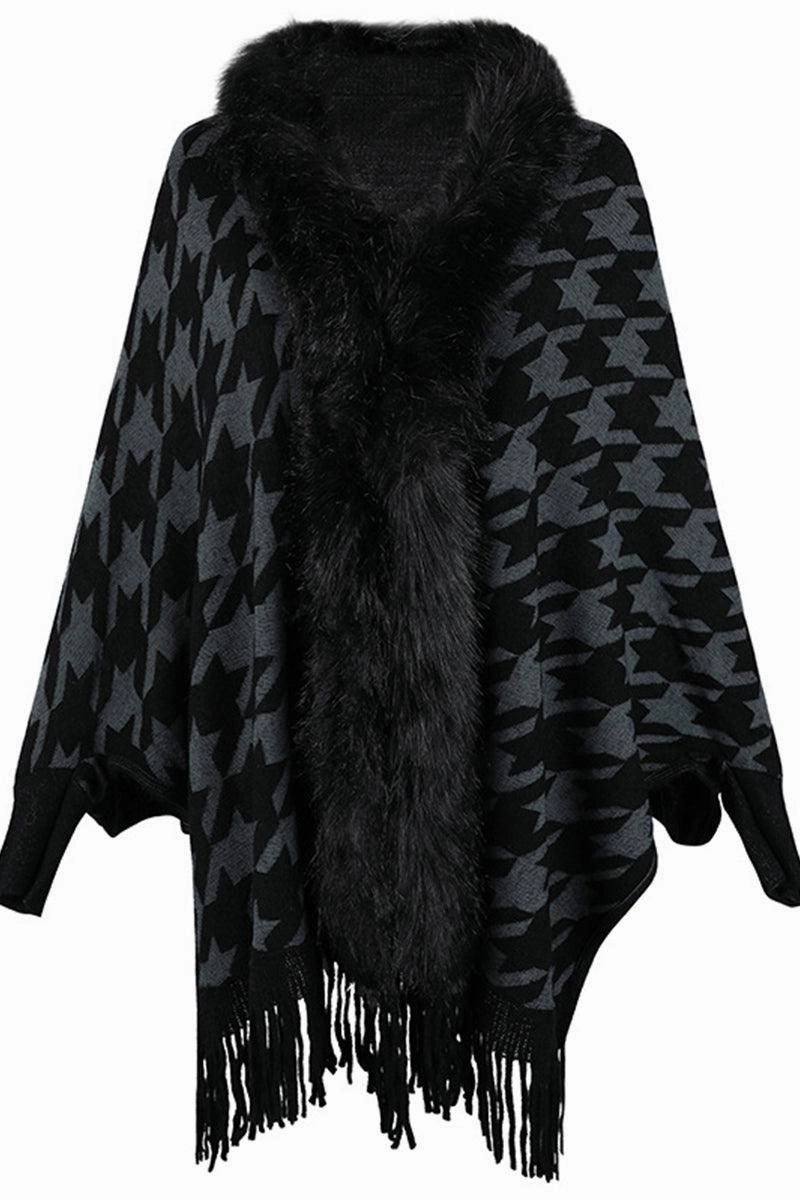 Tubular Body Construction Hidden Pocket WOMENS OPEN FRONT FUR SHAWL JACKET