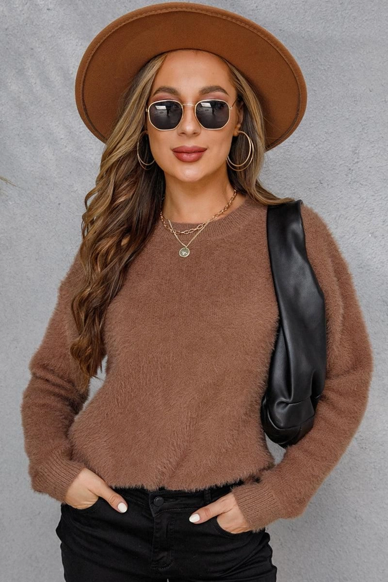 WOMENS ROUND NECK LONGSLEEVE TOP Multipanel Construction NonFade Dye