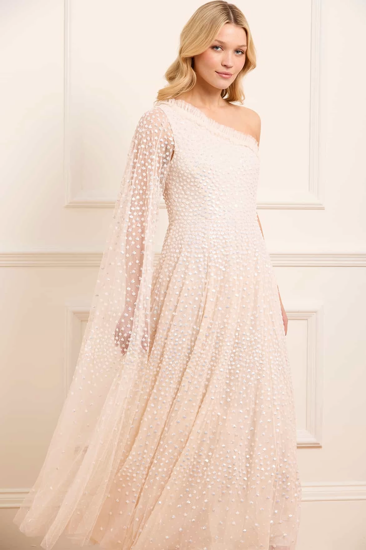 Walkable Flow Scatter Dot One-Shoulder Ankle Gown