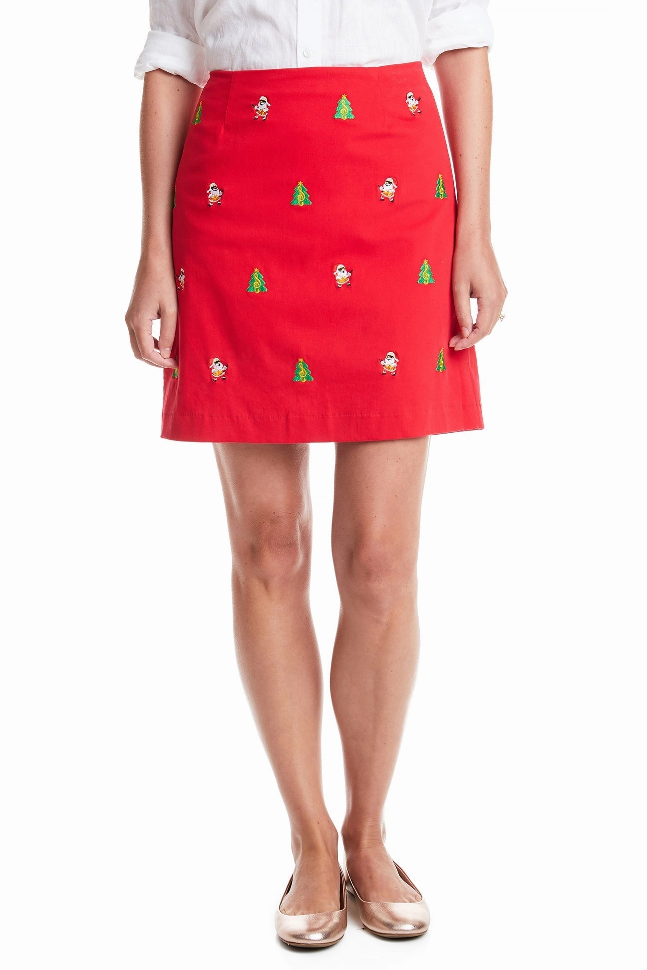 Decorative stitching Ali Skirt Bright Red with Rockin Around the Christmas Tree